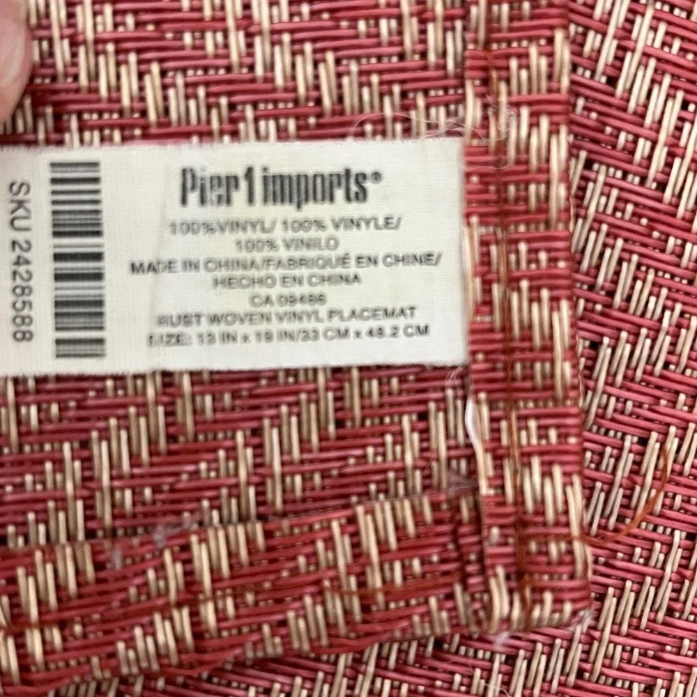Pier 1 Imports Placemats Set of 6 13x19 Rust Red Woven Vinyl‎ Herringbone Boho